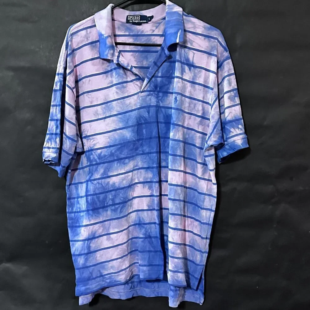 Ralph Lauren Polo Size 2XL Shirt Purple Tie Dye Acid Wash Grunge Golf XXL Pink